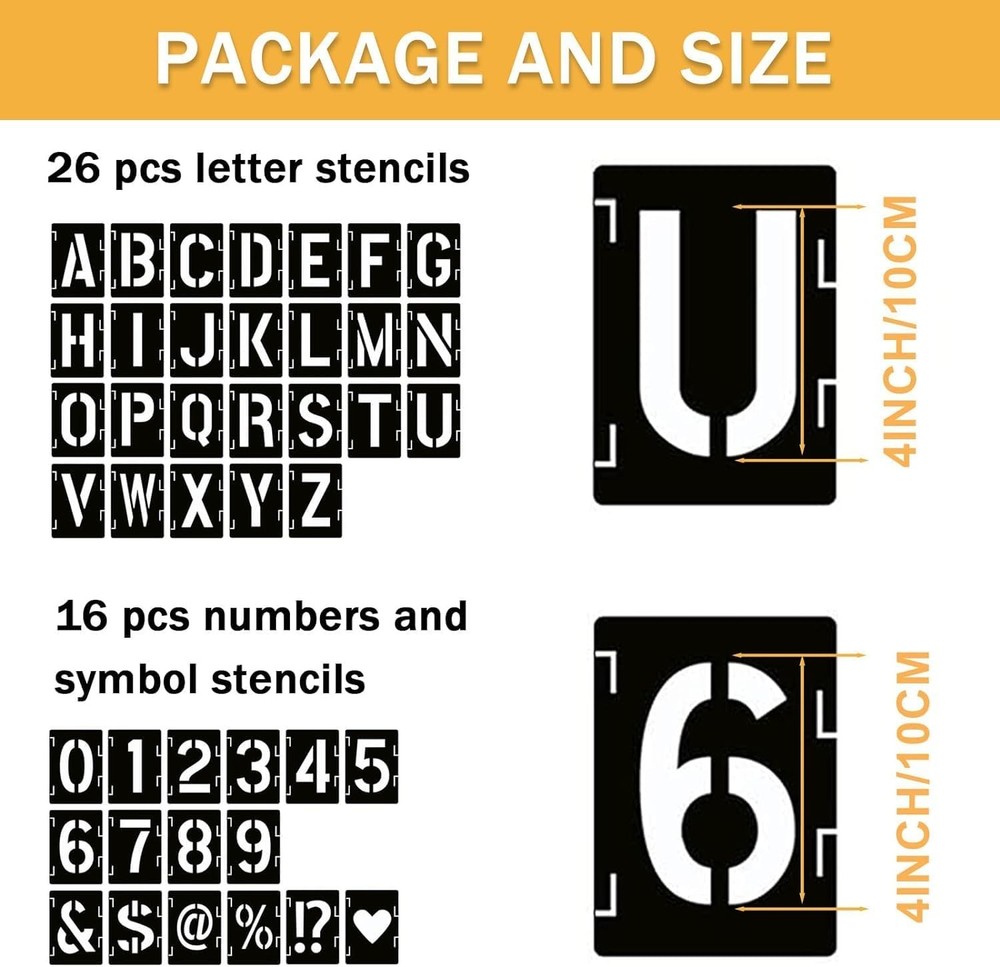 Letter Stencil Set 42pcs 3.5in Reusable Alphabet Numbers