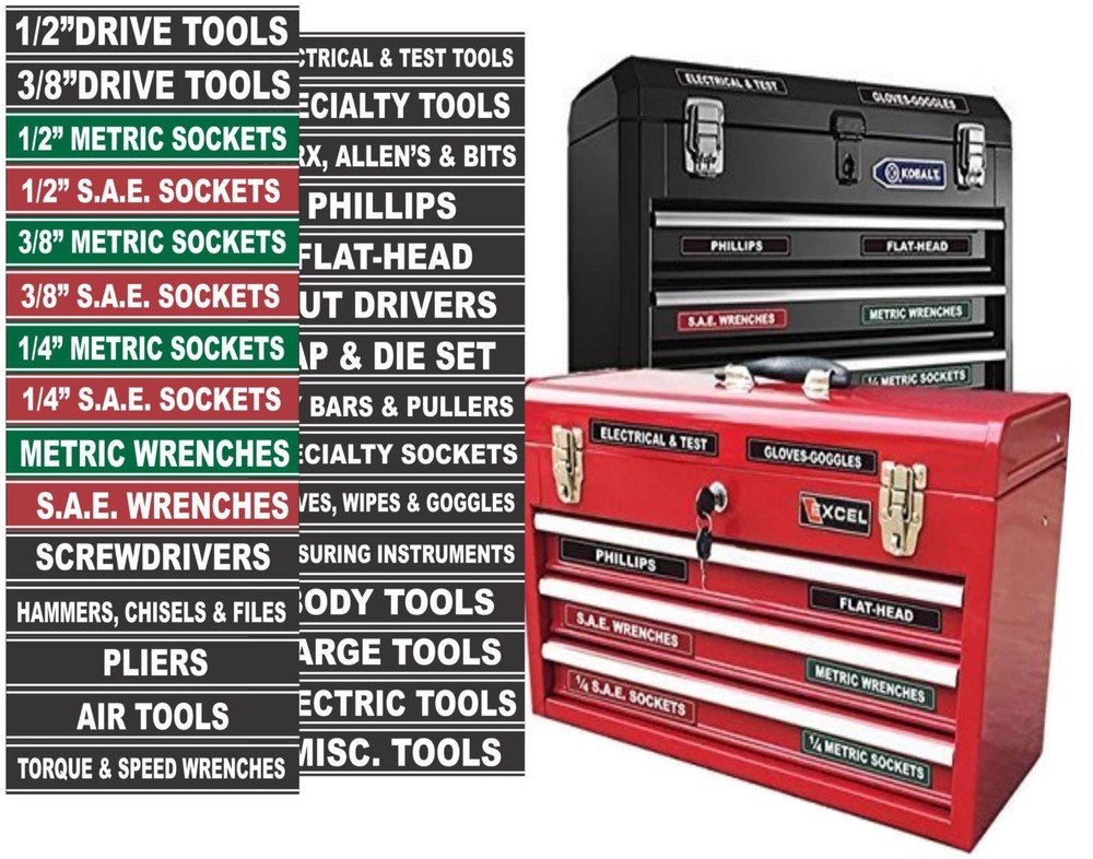 2 PACK TOOL BOX LABELS all Chest & Boxes - Storage Cabinets (Green)