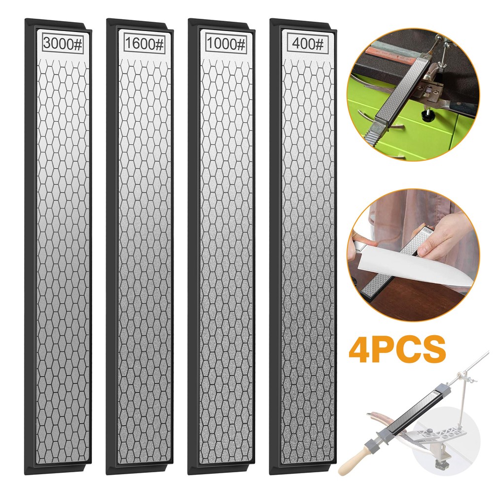 4PCS Diamond Sharpening Stone Set 400-3000 Grit Honeycomb Sharpener Whetstone