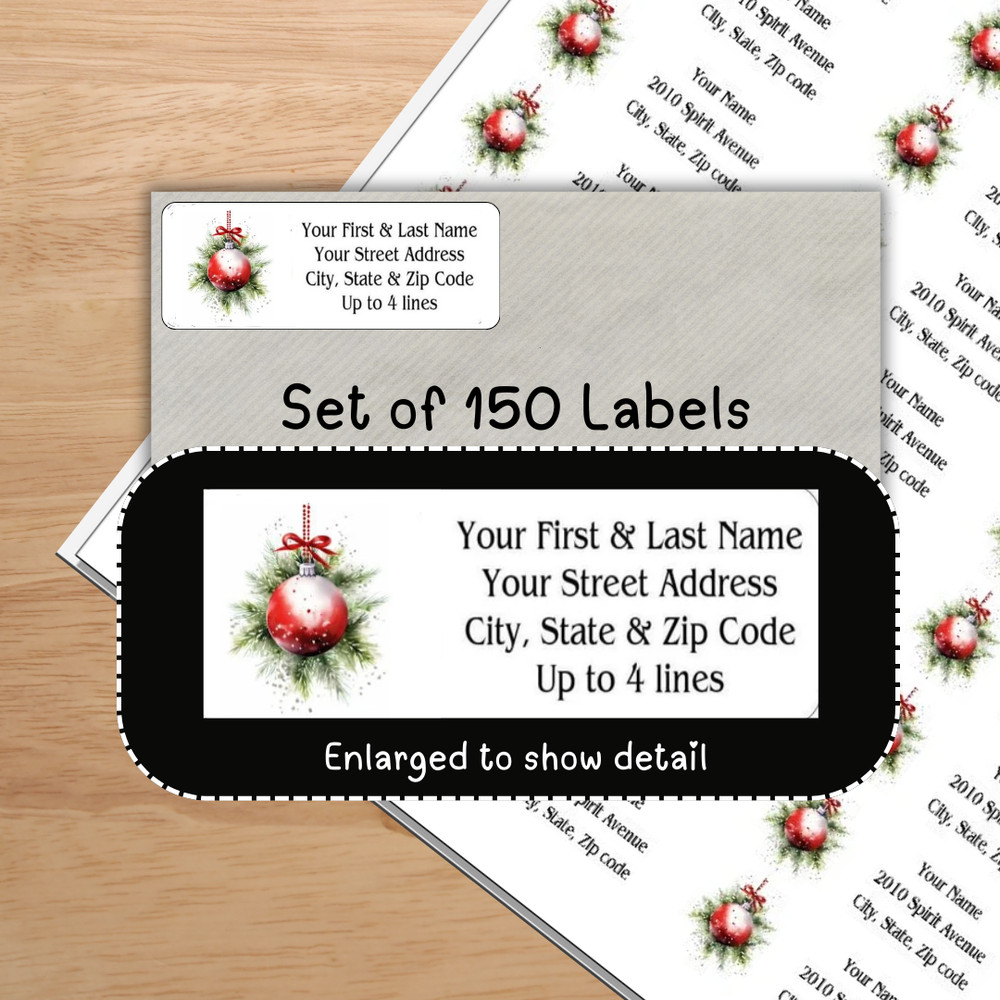 150 Christmas Ornament Greenery Mailing Return Address Labels personalized