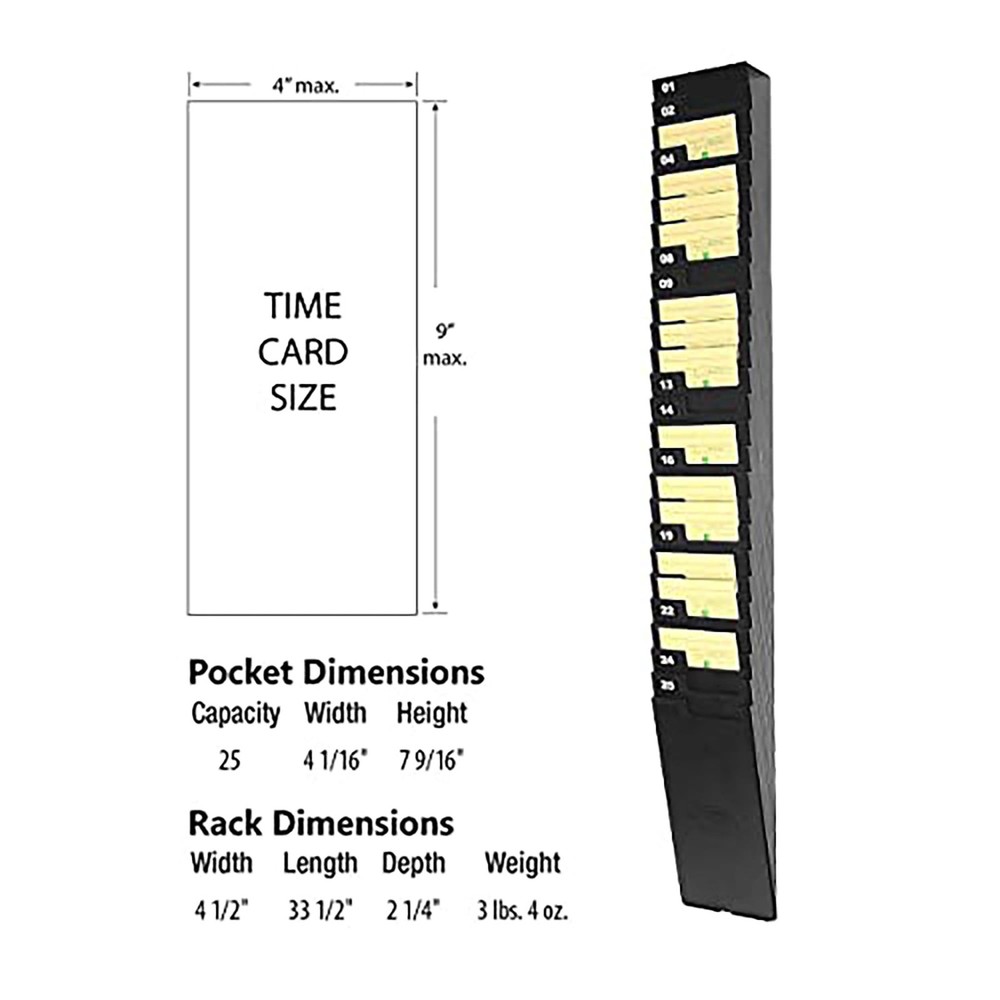 Time Card Rack Expandable System, 25 Pockets, Durable Construction with Mount...