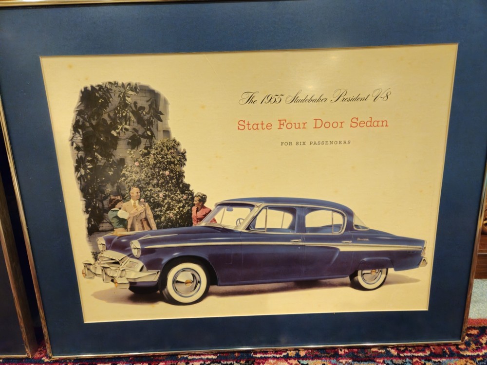 1955 STUDEBAKER ACCESSORY COMMANDER PRESIDENT ORIGINAL SHOWROOM POSTER *2 FRAMED