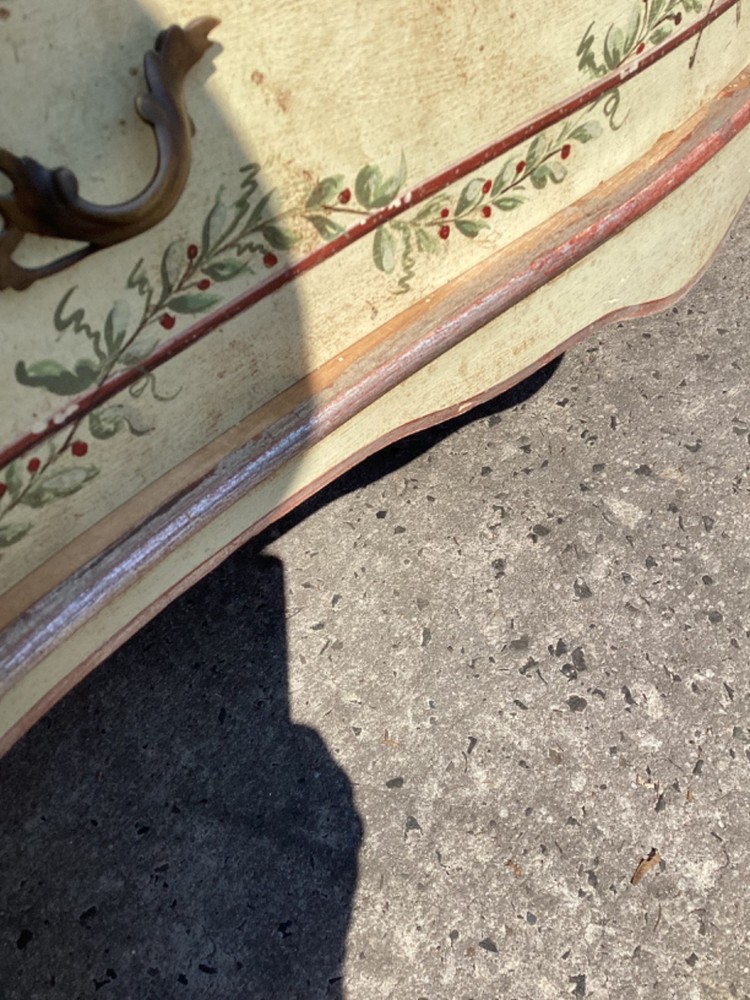 Italian Rococo Style Hand Painted Serpentine Commode Chest