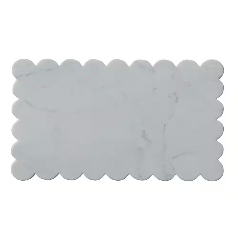 14 In. White Marble Cheese Board with Scalloped Edge
