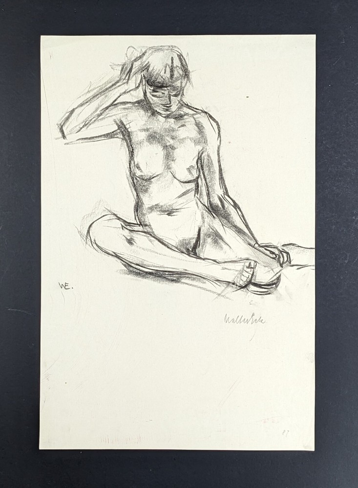 Walter Eck, female nude, drawing, autographed