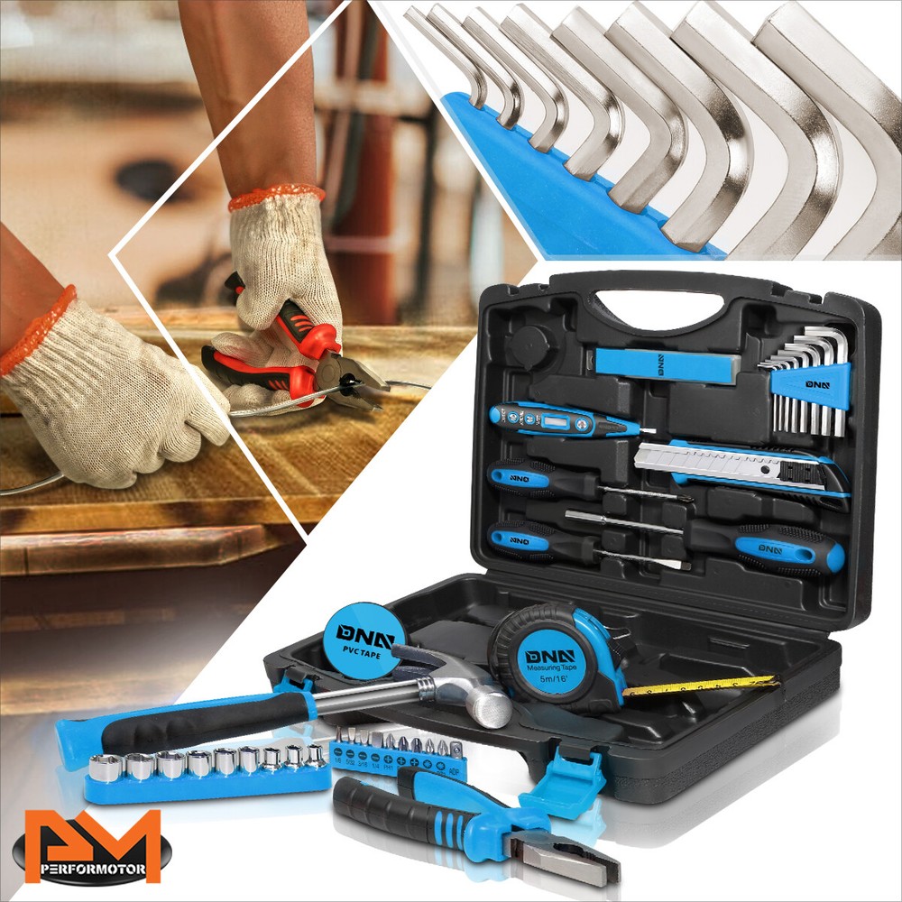[Screwdriver\Hammer\Pliers\Electroprobe\HEX Keys] 46Pcs Household Toolbox Blue