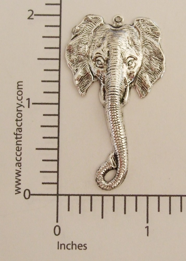 44444 - 2 pc Elephant Charm Brass Jewelry Finding, Matte Silver Ox