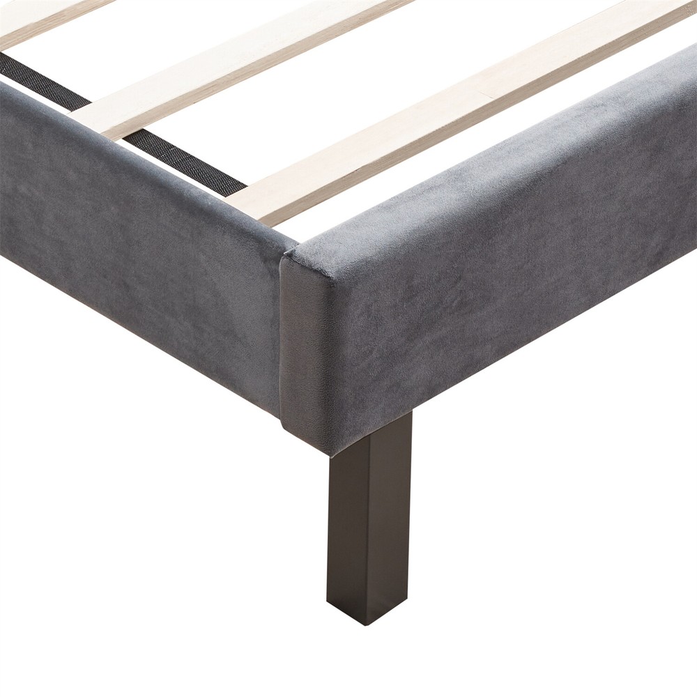 Queen Size Bed Frame Upholstered Platform Bed w/ Upholstered Headboard US
