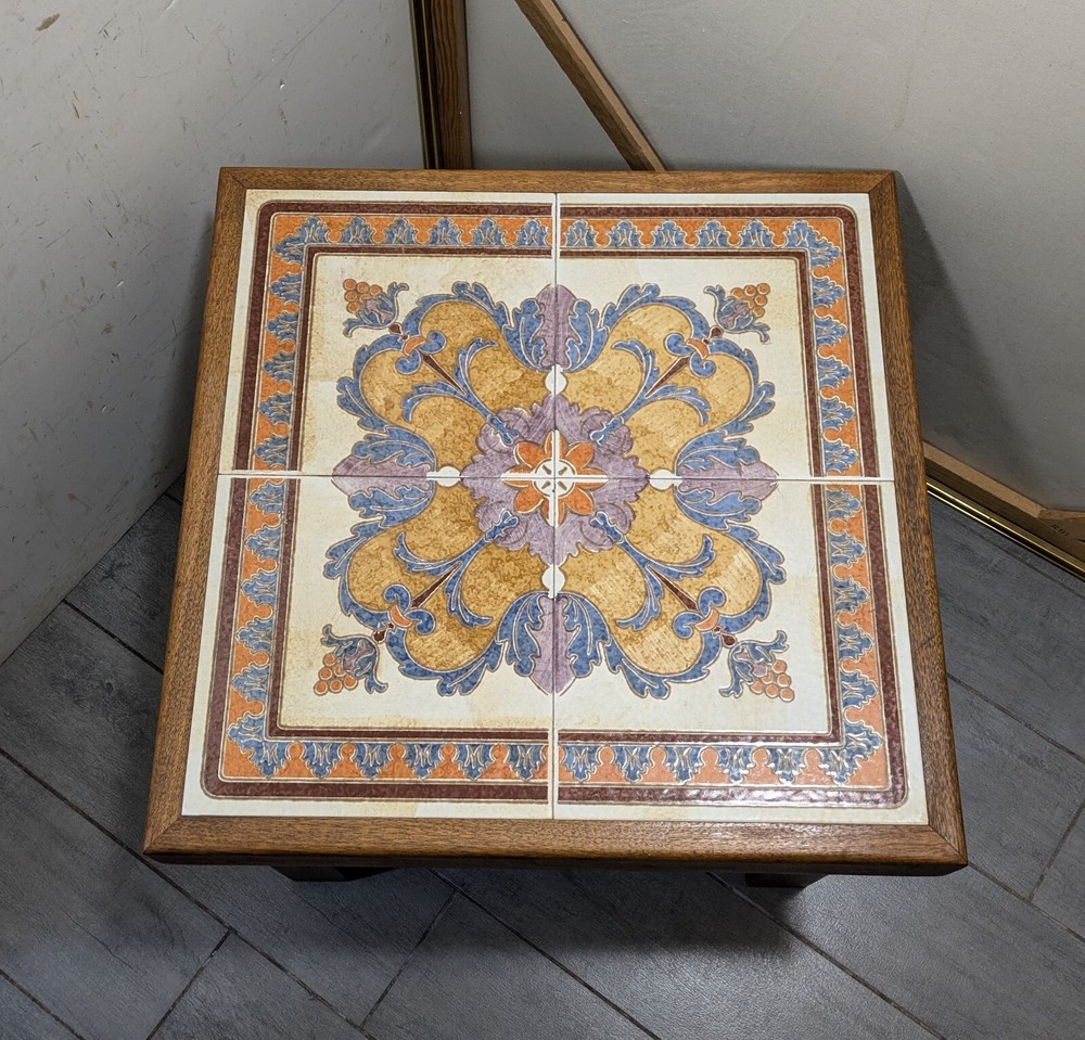 Vintage Mid Century Danish Modern Tile Top Heavy Solid Teak Wood Table