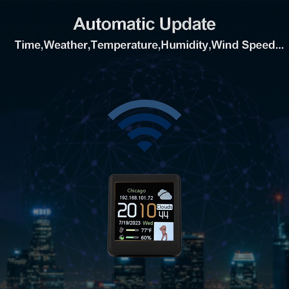 Mini Clock WIFI Weather Clock Screen Temperature&Humidity Desktop Decoration