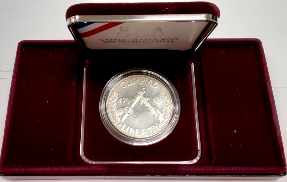 1988-S $1 Olympics Proof Silver Dollar in OGP w/COA
