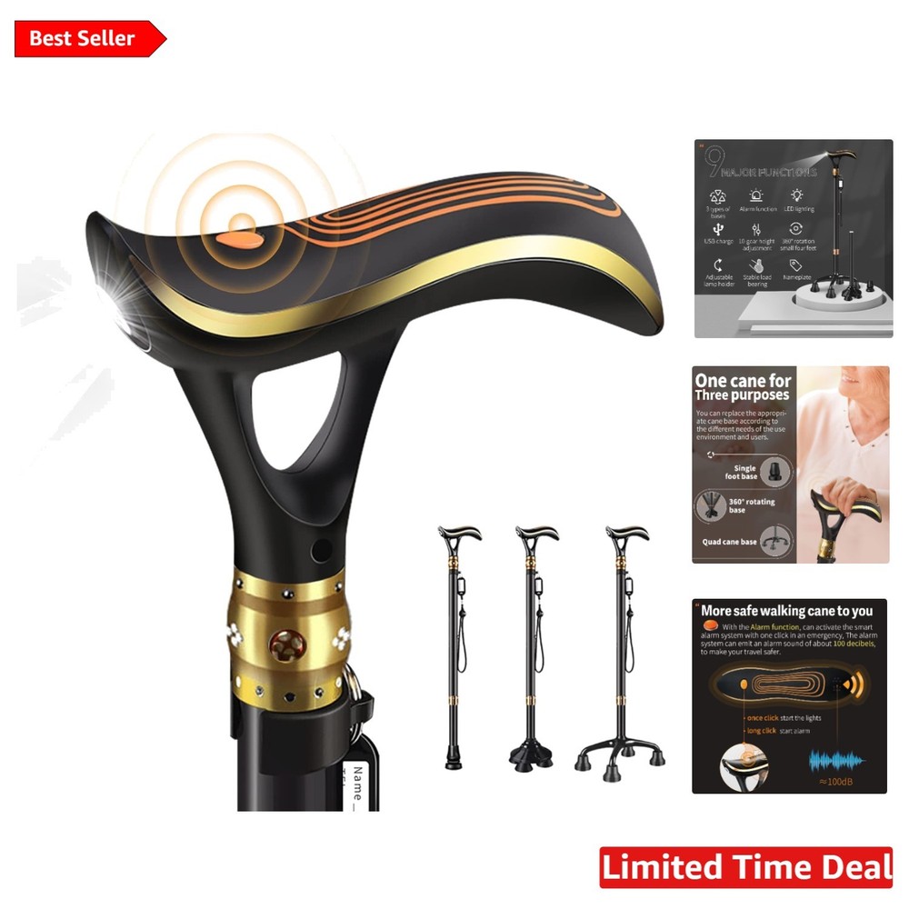 Smart Alarm Walking Cane for Seniors - Telescopic LED Adjustable Cane