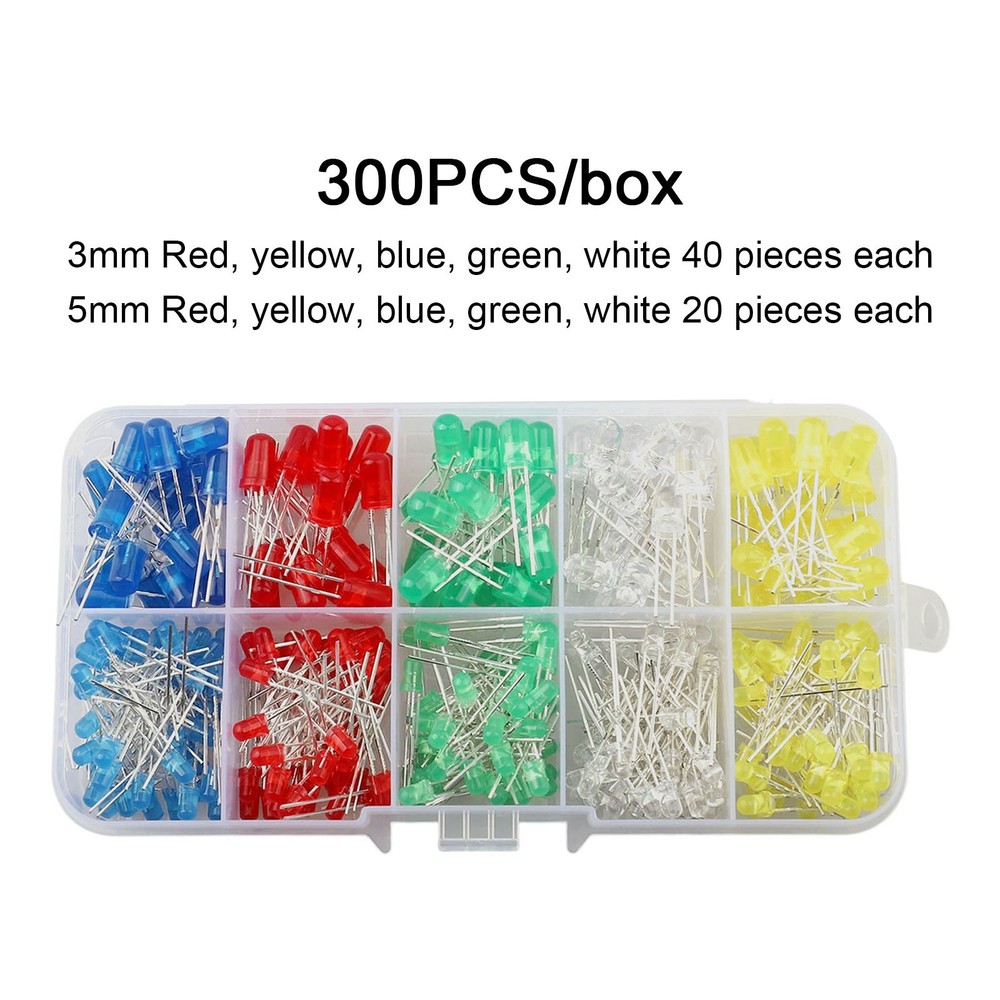 300 Pcs LED Diode Set with 5 Different Colors Suitable for Various DIY Projects
