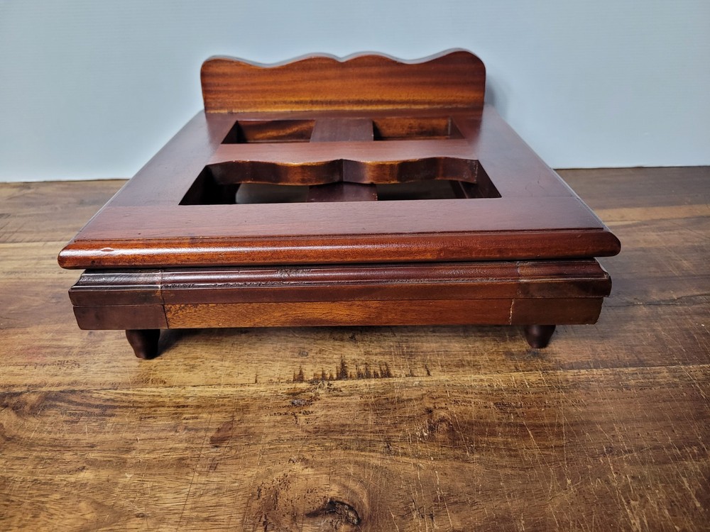 Vintage Solid Timber Tabletop Book Holder, Brass Hinges, Turned Timber Feet
