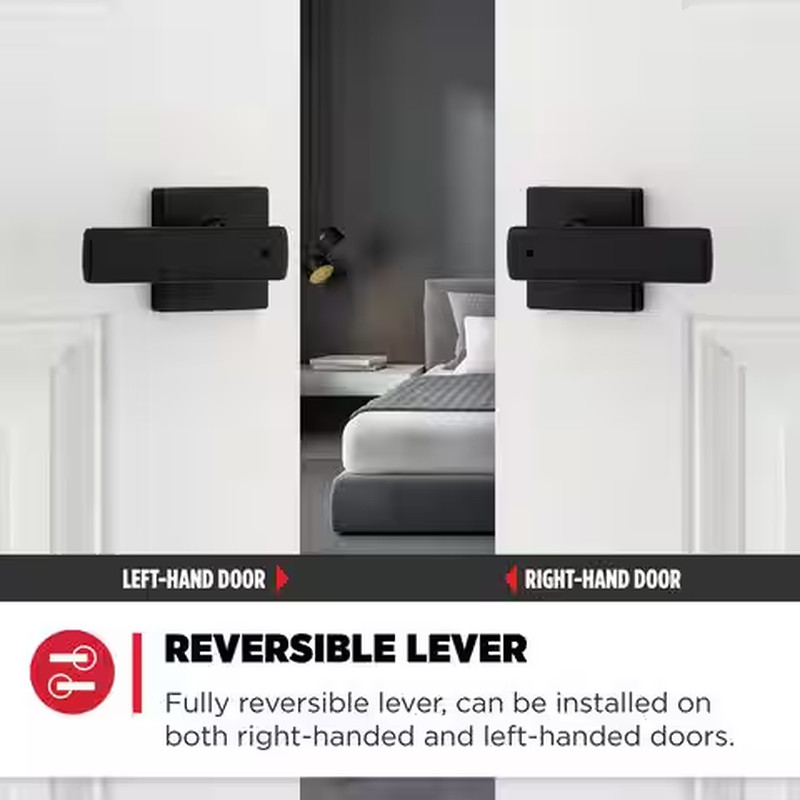 Breton Square Matte Black Bed/Bath Door Handle Featuring Microban with Lock