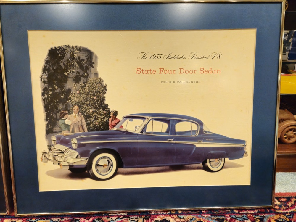 1955 STUDEBAKER ACCESSORY COMMANDER PRESIDENT ORIGINAL SHOWROOM POSTER *2 FRAMED