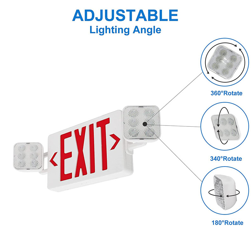 2PACK Exit Sign with Emergency Light Double Side Adjustable Square Head UL 94V-0
