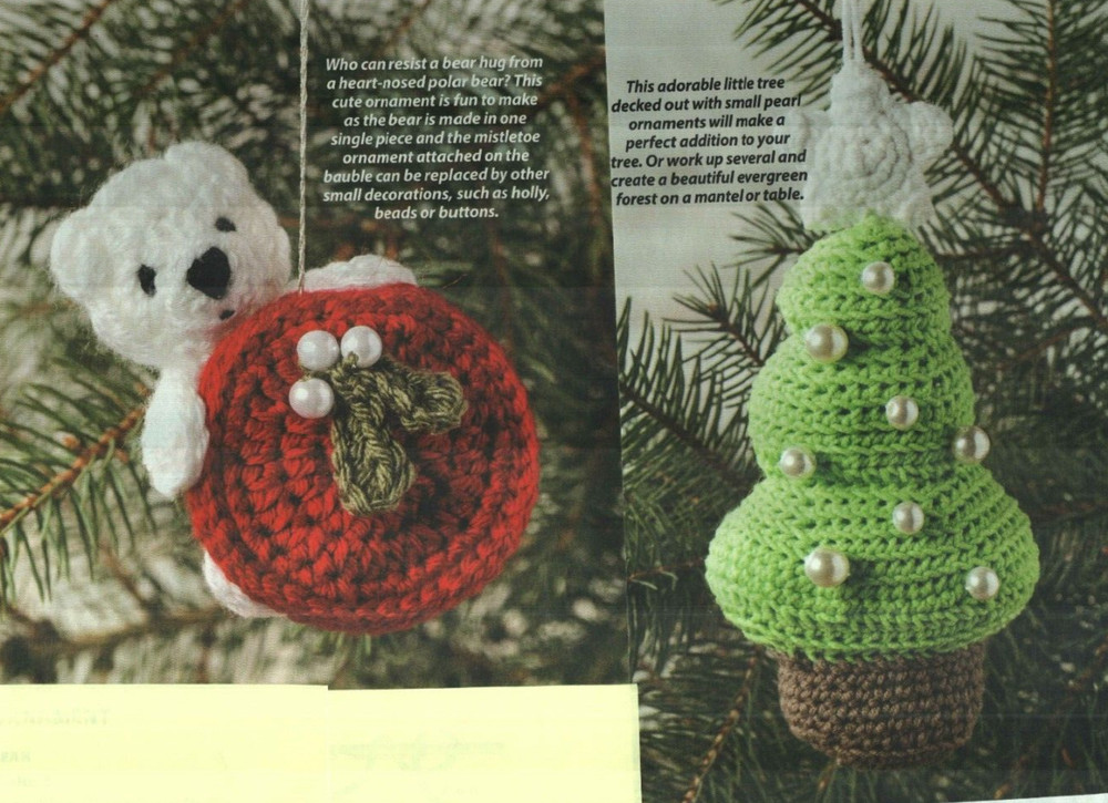 POLAR BEAR CHRISTMAS EVERGREEN MINIATURE ORNAMENTS CROCHET PATTERN INSTRUCTIONS