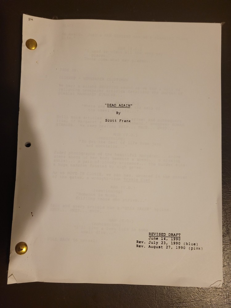 Dead Again Script Scott Frank 1990 Revised Draft - Rare Noir Thriller Movie