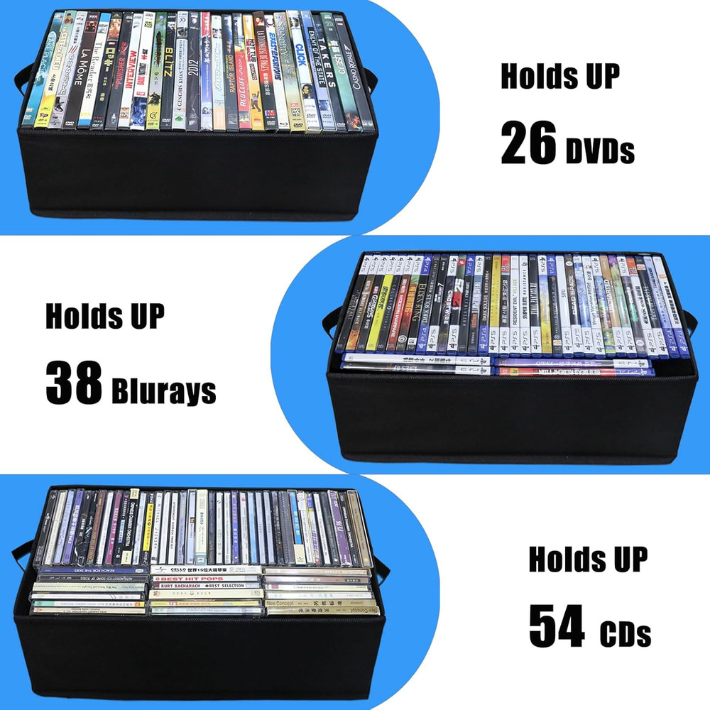 DVD Storage Boxes, 6P Larger DVD Storage Cases with Lid, Stackable Fabrics Media