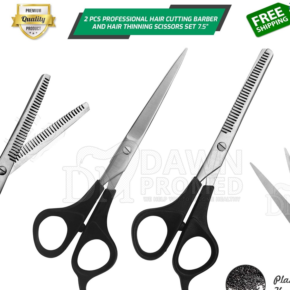 Hair Cutting Thinning Scissors & Barber Shears Set W/Plastic Handle German Grade