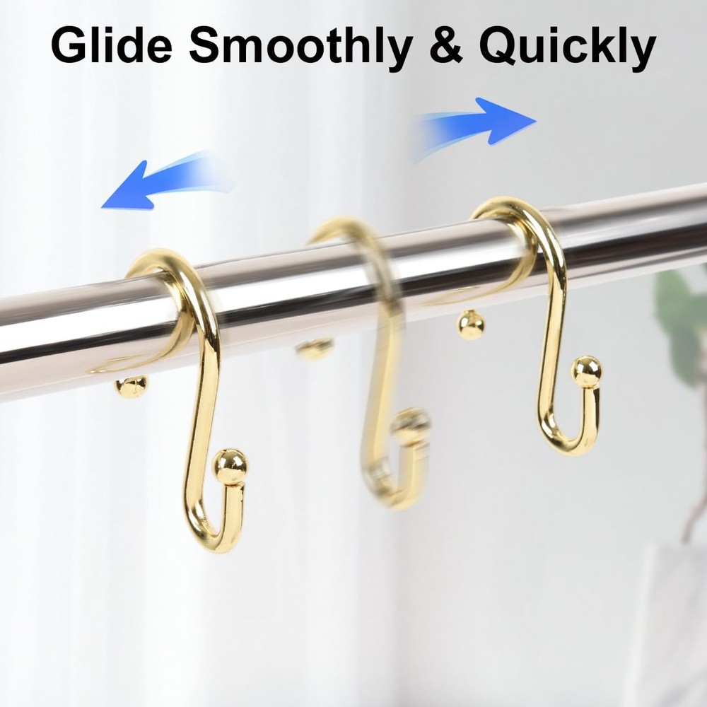 Resze S-Shape Shower Curtain Hooks, Gold Rings Rust