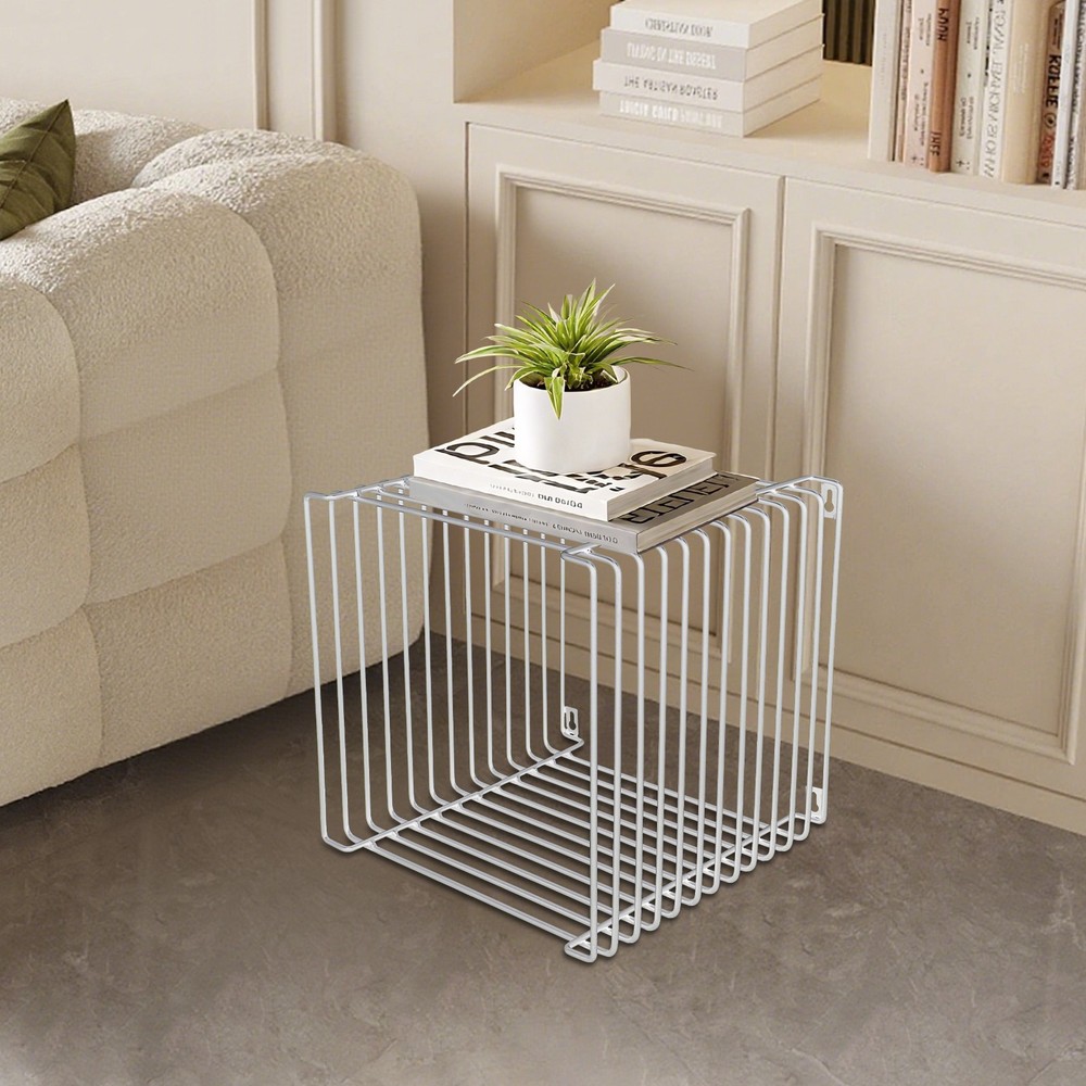 Side Table, Square Geometry Side Table, Linear Metal End Table
