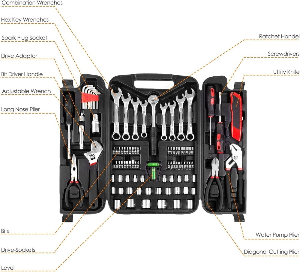 95 Piece Tool Set, Tool Kit, Mechanics Tool Set, Portable Toolbox with Adjust...