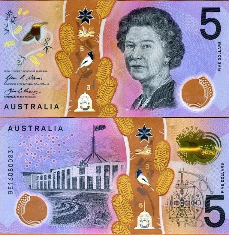 Australia 2016 $5 P-62 QEII, Polymer UNC Redesigned