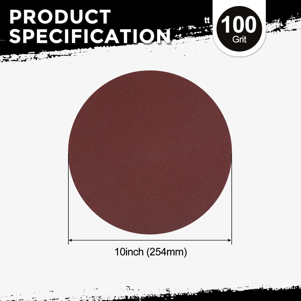 3 Pcs Sanding Disc 10 Inch 100 Grit Hook and Loop Random Orbital Sandpaper, Red
