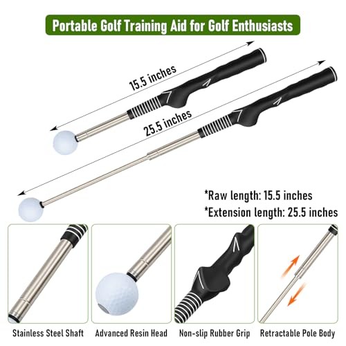 Retractable Golf Swing Training Aid - Portable Grip Trainer with Click