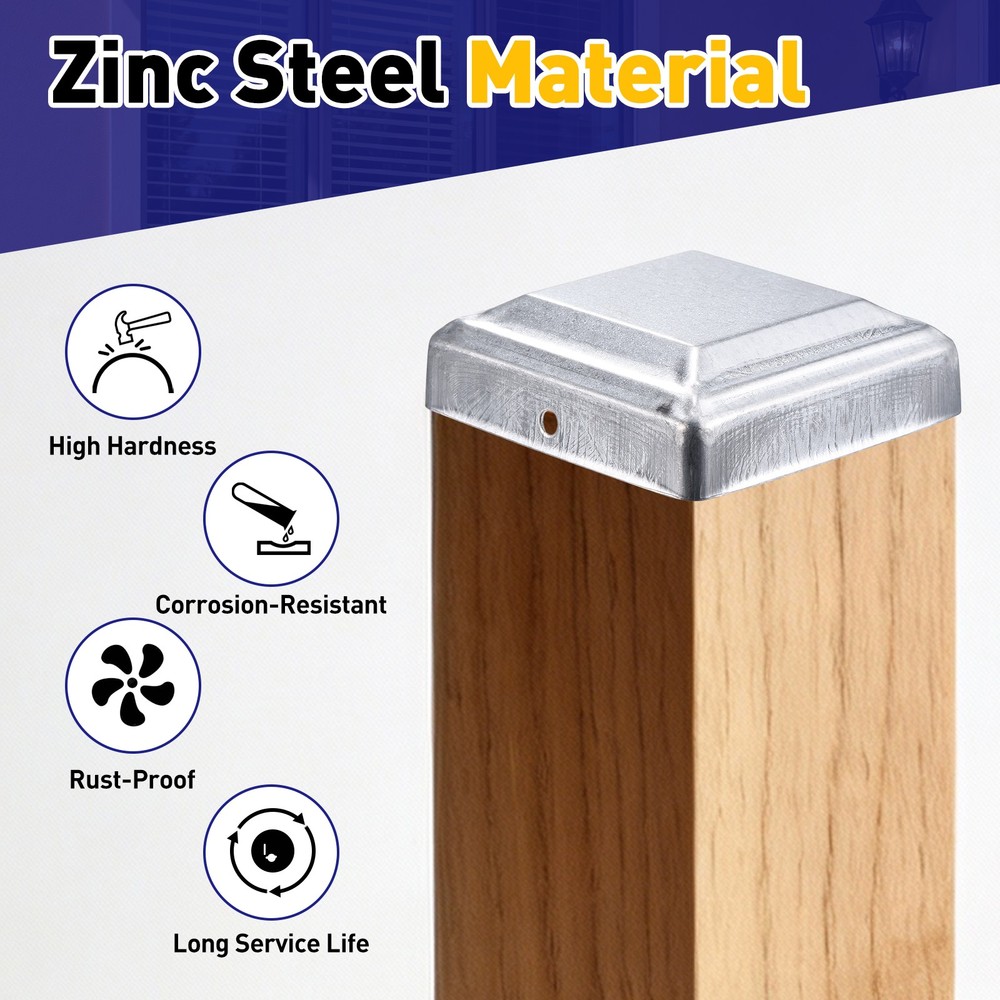 2Pcs Fence Post Cap, Galvanized Deck Post Caps Fit 4" x 4" Pipe, Silver