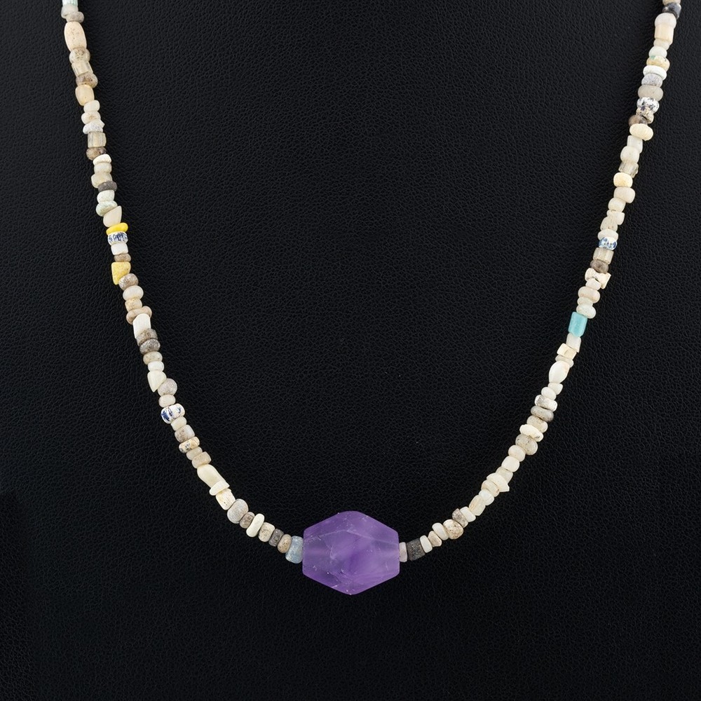 Amethyst Gemstone With Ancient Shell Quartz Old Beads Necklace