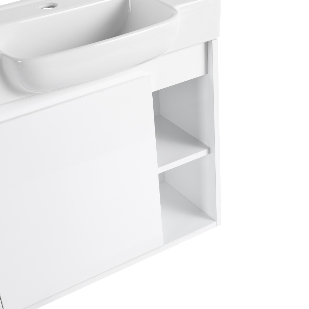 Modern Wall-Mount Bathroom Vanity with Soft-Close Door, Glossy White