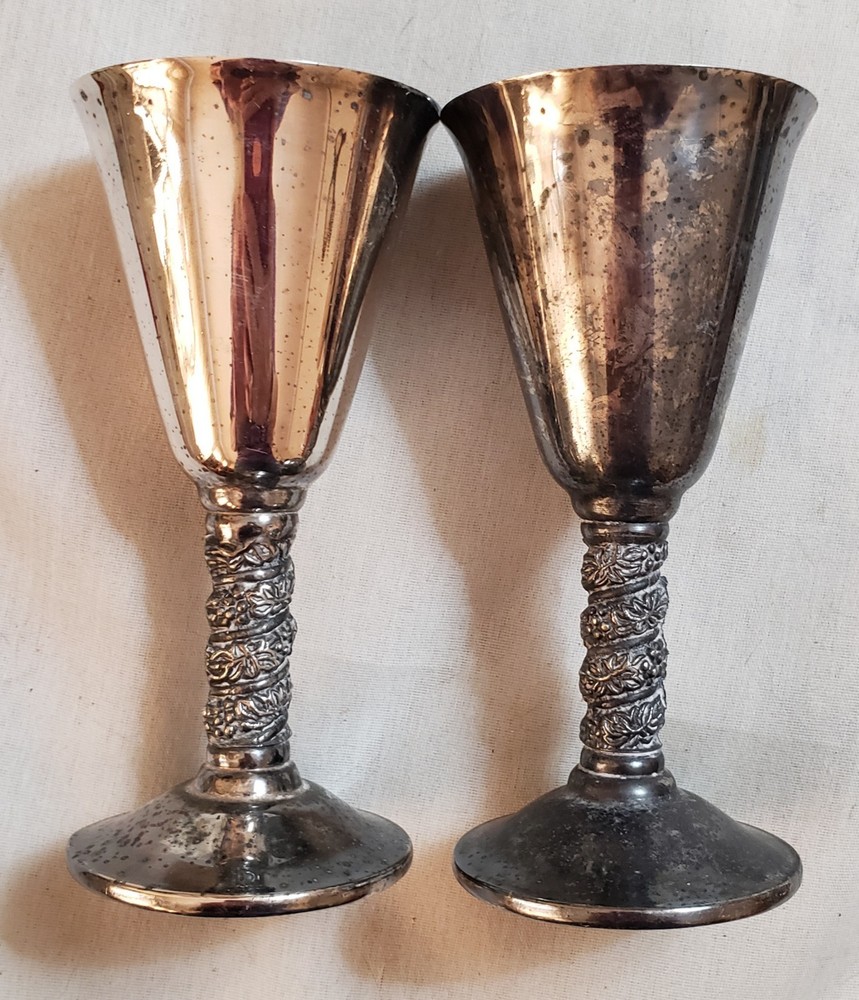 Goblets (2) Made In Spain Silver Plate (EP) 5.5" Tall Vtg
