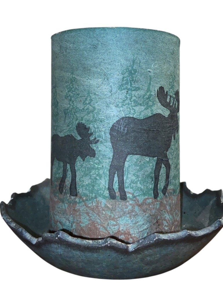 Salsa Style Art Studio Handmade Candle With Dish Green Moose READ