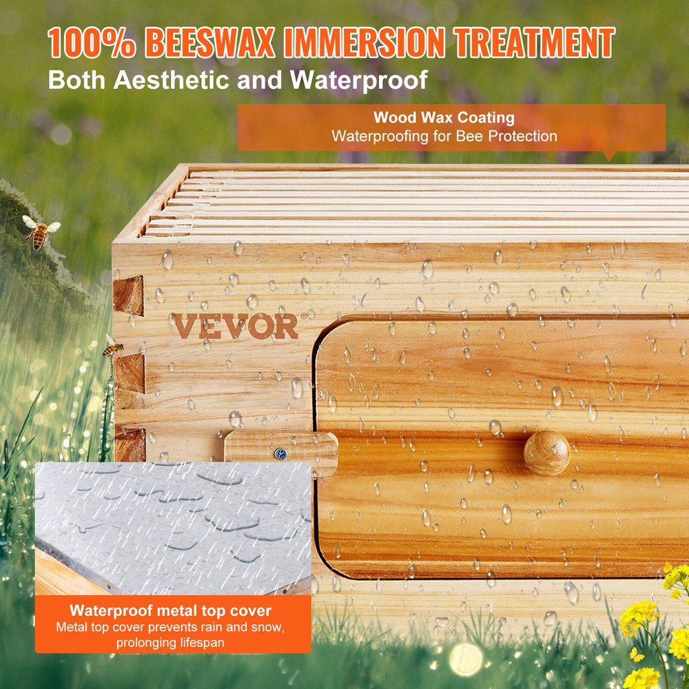 VEVOR Bee Hive Langstroth Kit 10 Deep & 10 Medium Frames with Acrylic Windows