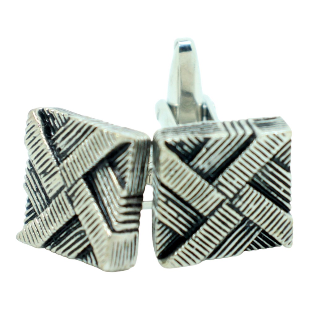 Silver Black Square Patterned Cufflinks