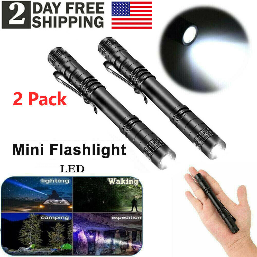 2x LED Flashlight Clip Mini Illuminated Pen Light Pocket Portable Pen Flashlight