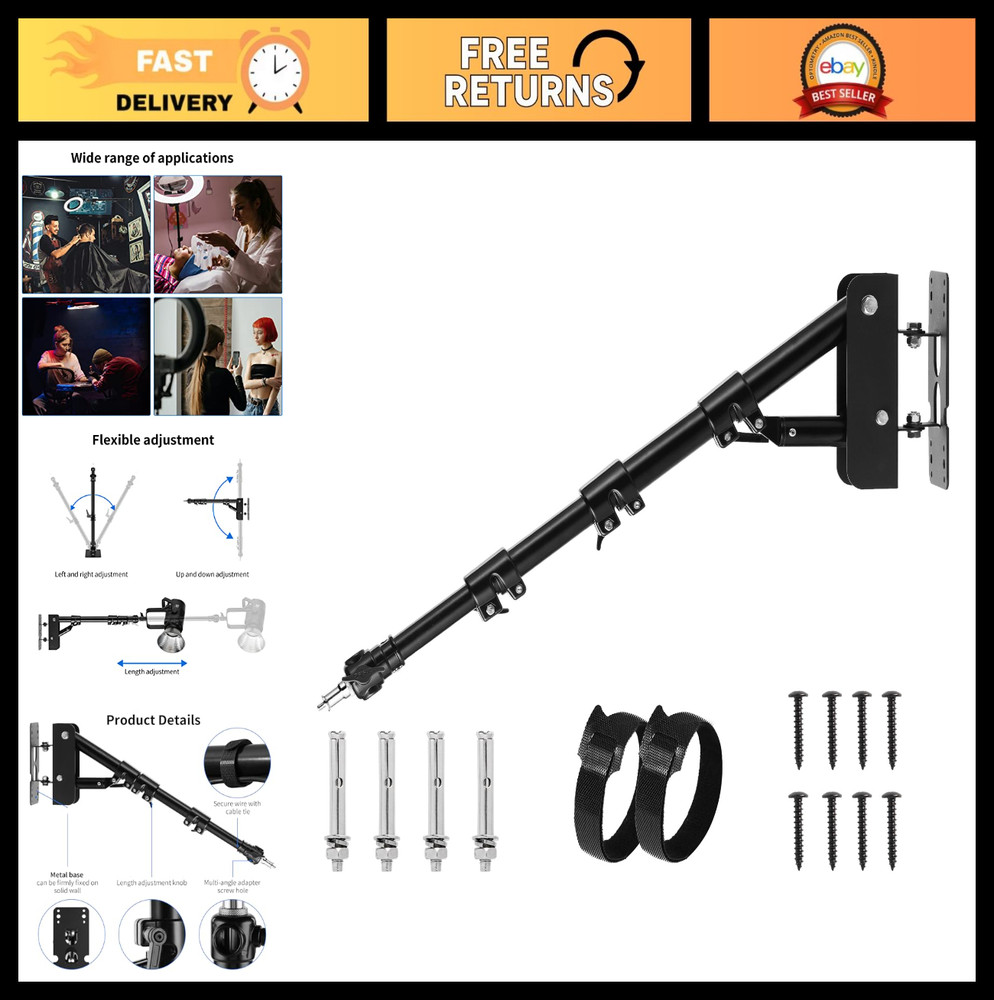 Adjustable Wall Mount Triangle Boom Arm 39.37" for Ring Light & Studio Lighting,