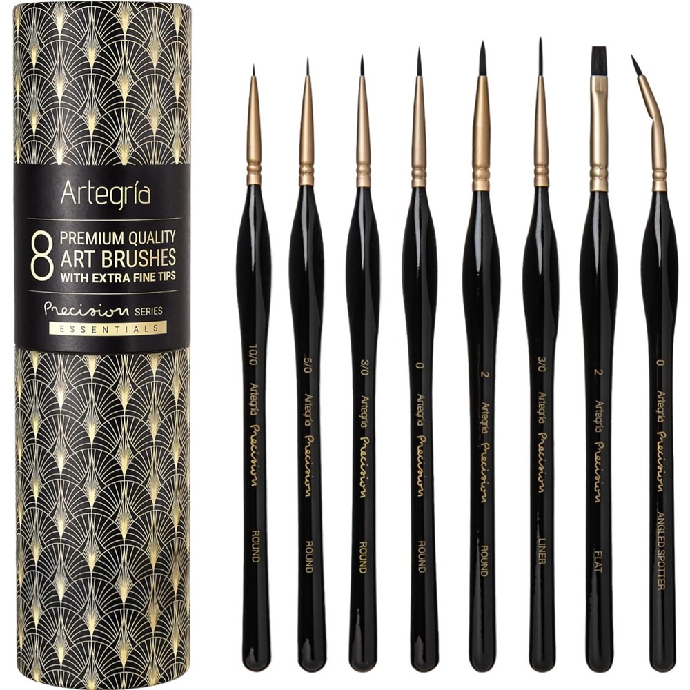 Precision Art Brush Set - 8 Ergonomic Miniature Brushes with Storage Container