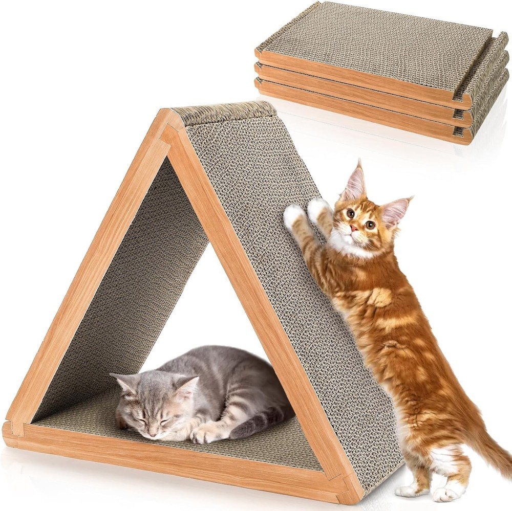 3-Sided Vertical Cat Scratching Post Scratcher Foldable Triangle Board Multiple.