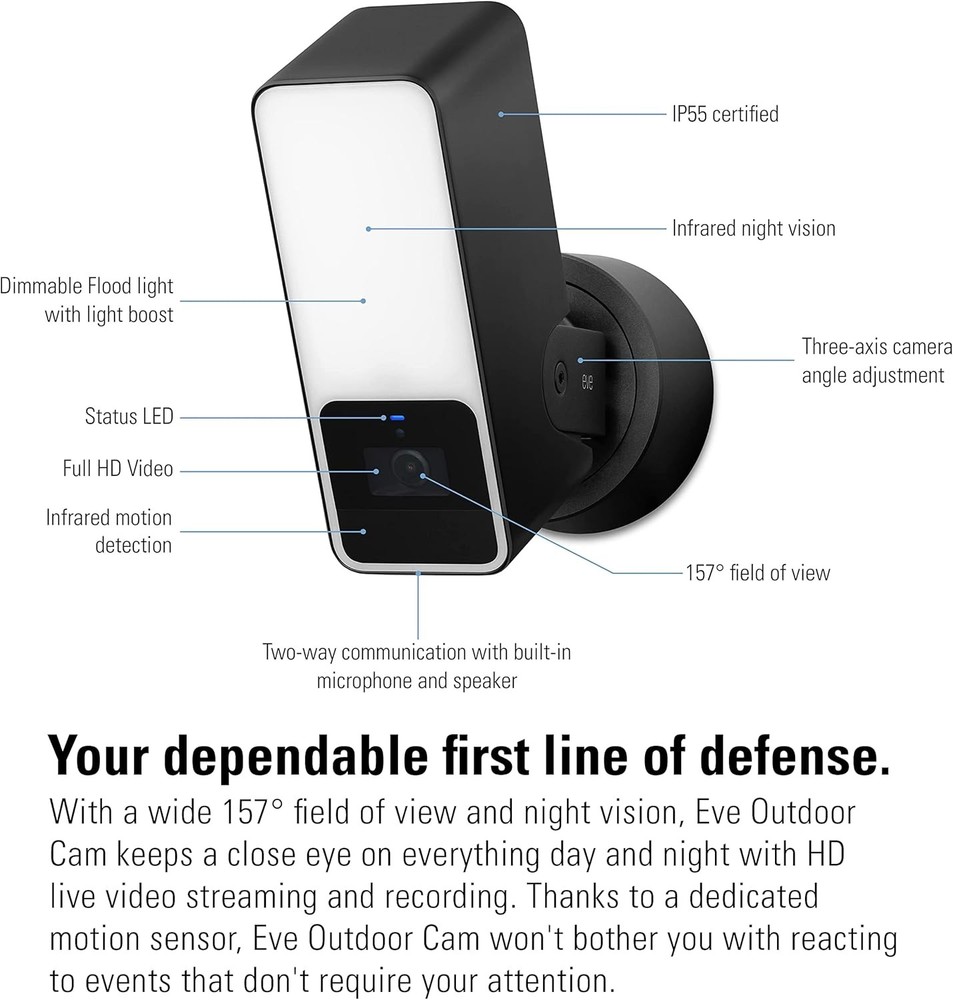 Eve Outdoor Cam – Secure floodlight Camera, Maximum (Black)