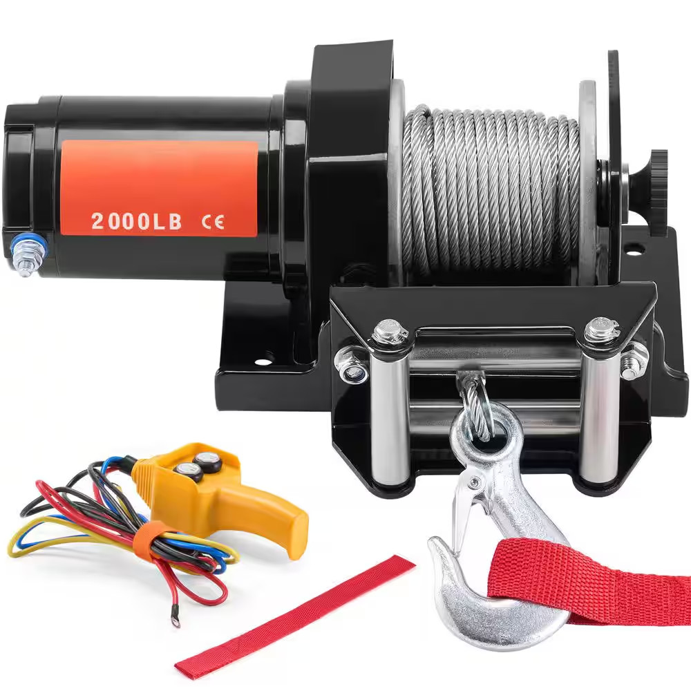 Electric Winch, 2000 Lbs. Line Pull Capacity, 12V DC ATV/UTV Winch with Φ5/32 In