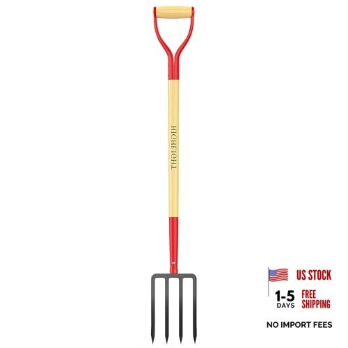 Garden Fork, 4-Tine Spading Fork, Compost Fork, Steel Digging Fork, 45Inch,