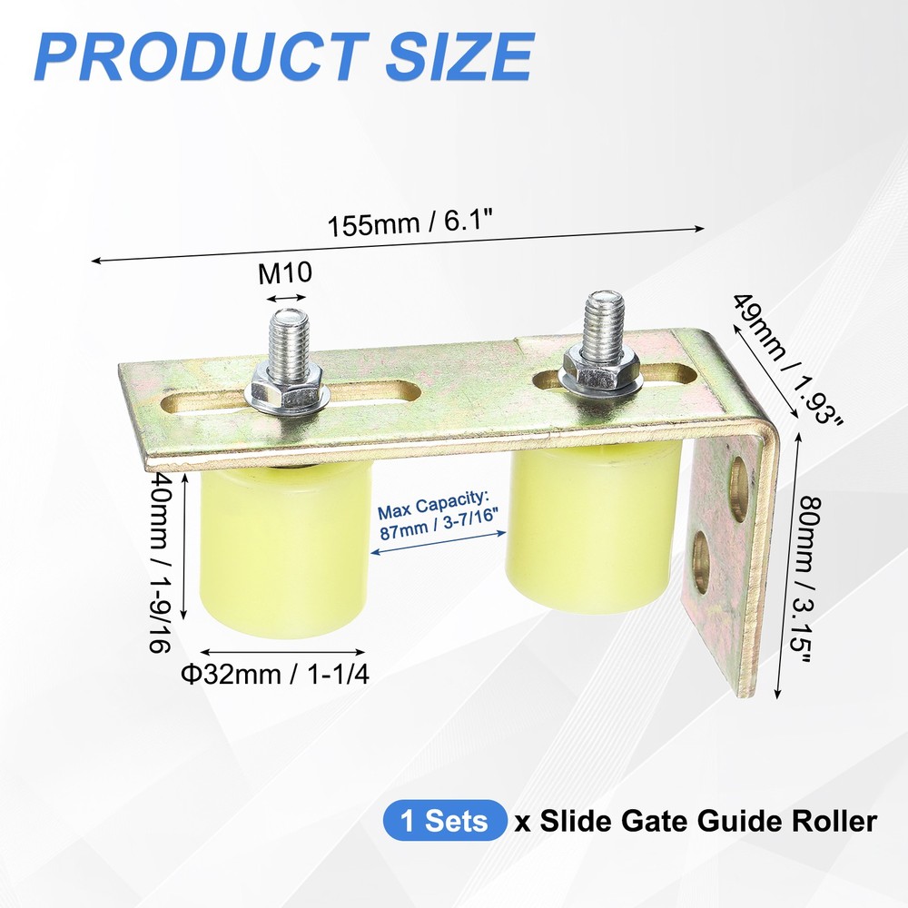 1Set Slide Gate Guide Roller, 1-9/16" Gate Support Roller with Bracket, Yellow