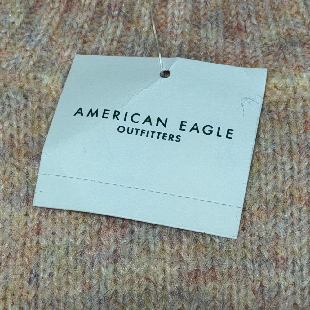 American Eagle Mock Neck Sweater Pink Multi Pastel Knit Medium NWT
