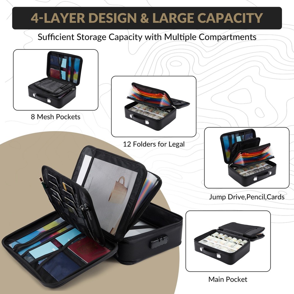 Fireproof Document Box with Lock, Waterproof Hard Case File Organizer Portable