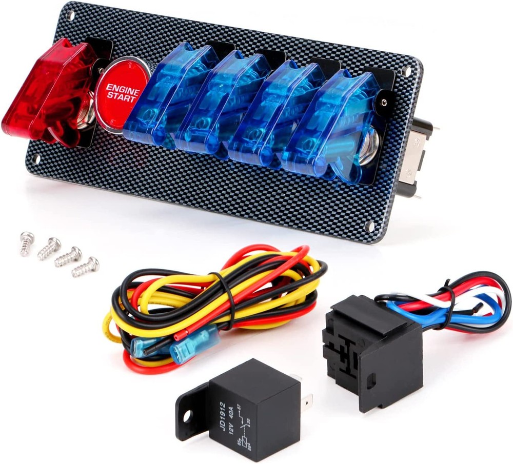 Carbon Ignition Switch Panel Engine Start Push Button LED 12V Toggle Racing Car