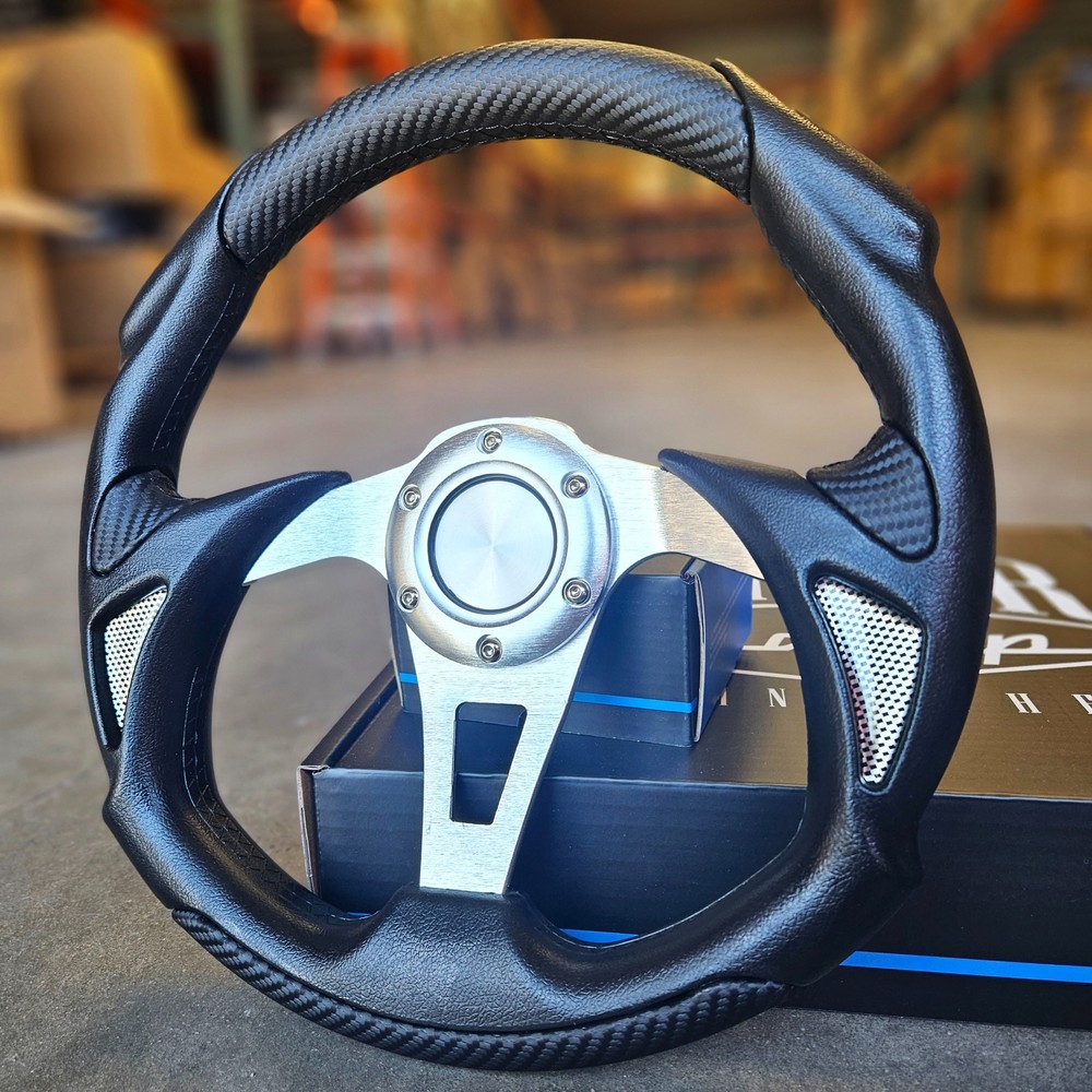12.5" Gray Carbon Fiber Steering Wheel GEM Golf Cart E2 E4 E4S E6 w/ Hub